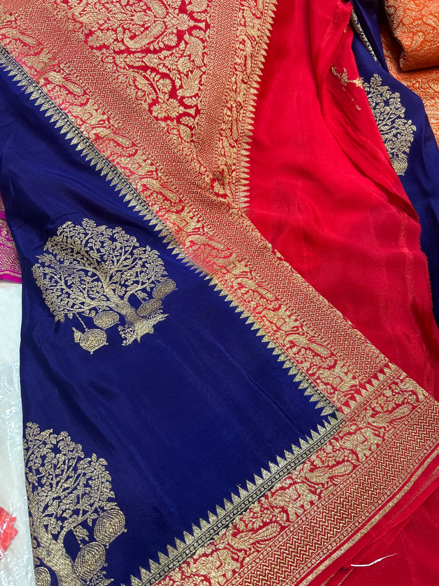 Royal Blue with Red pure crepe Banarasi saree(pure103)