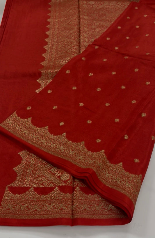 Red Pure Crepe chiffon banarasi saree
