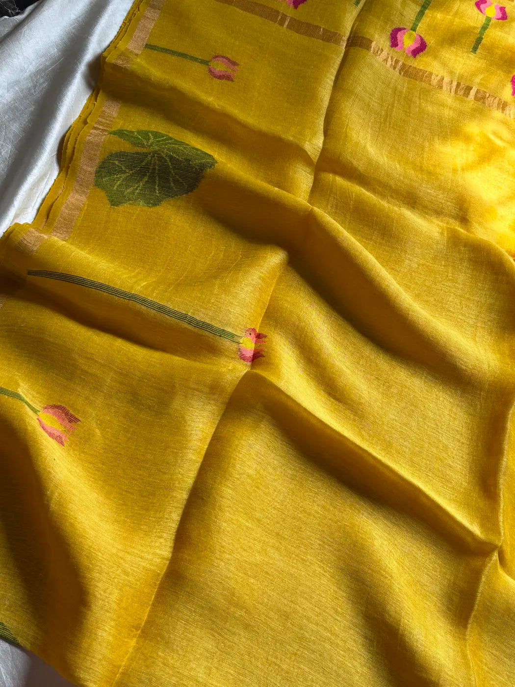 Yellow Pure linen by linen silk jamdani saree(SUMMER5)