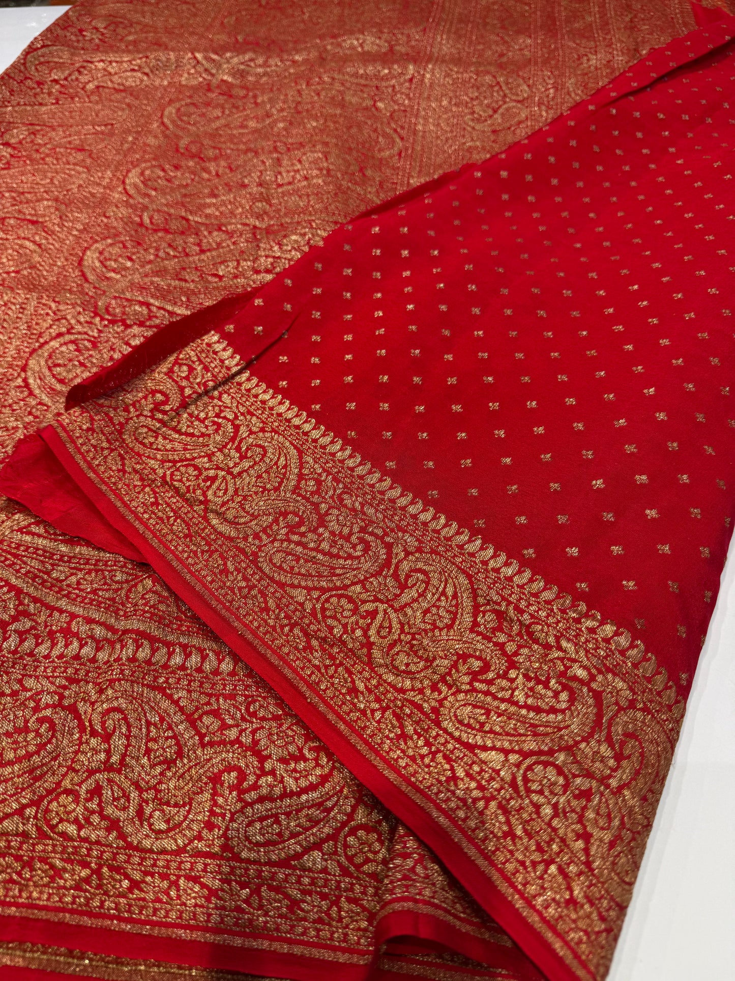 Red pure crepe Banarasi saree(pure110)