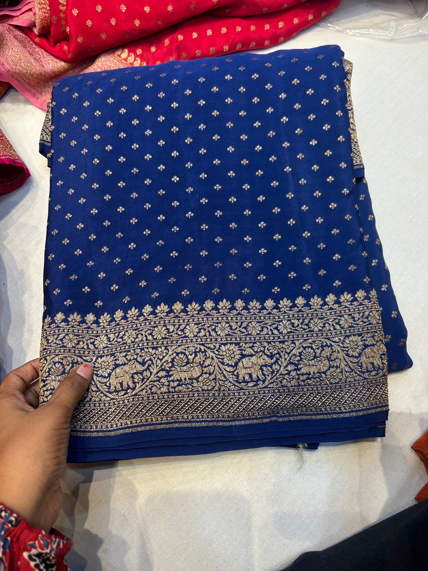 Rama blue pure crepe Banarasi saree