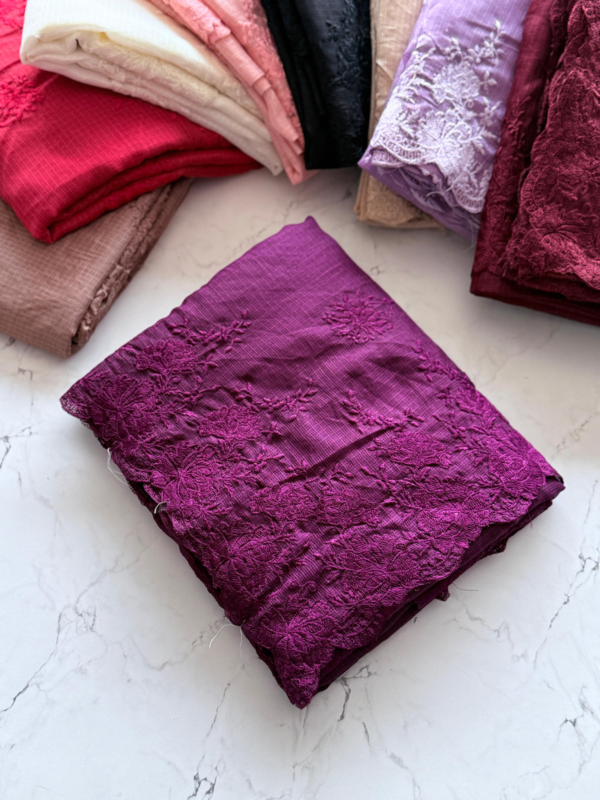Purple embroidery Kota silk saree