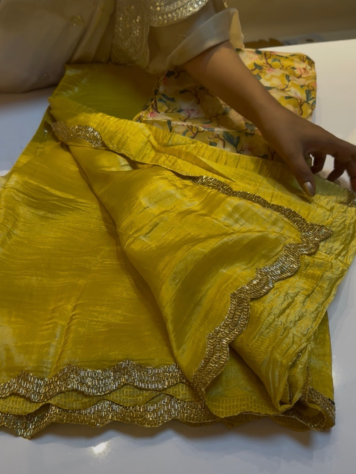 Yellow designer saree