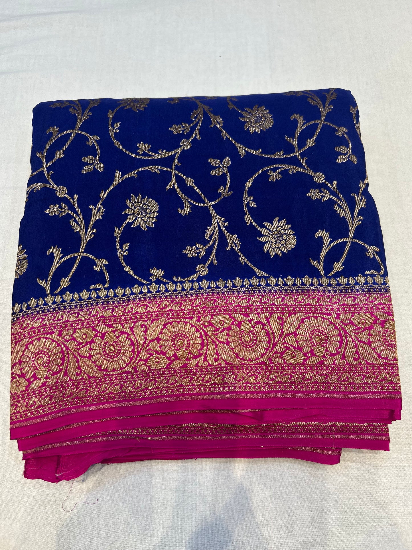 Blue with pink pure crepe Banarasi saree(pure101)