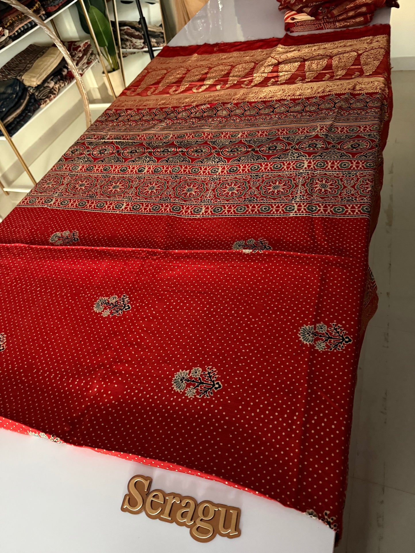 Ajrakh Dola Silk Saree