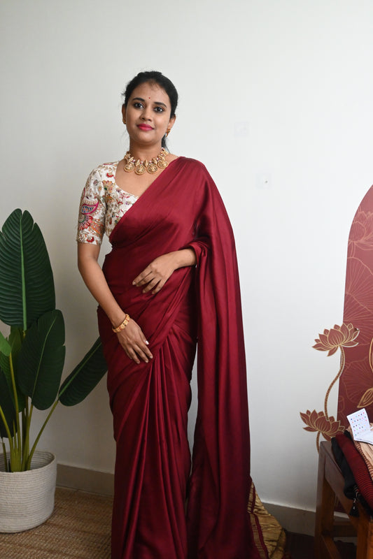 Pure plain modal silk saree with lagadi pallu