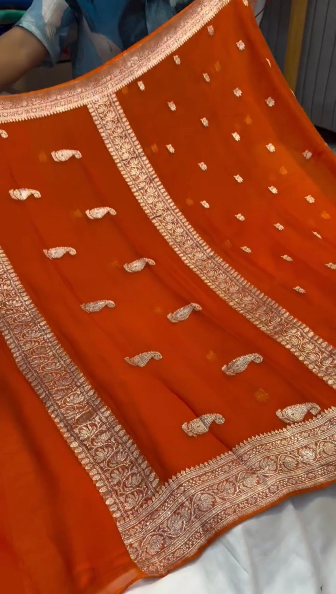 Orange Pure chiffon Banarasi sarees