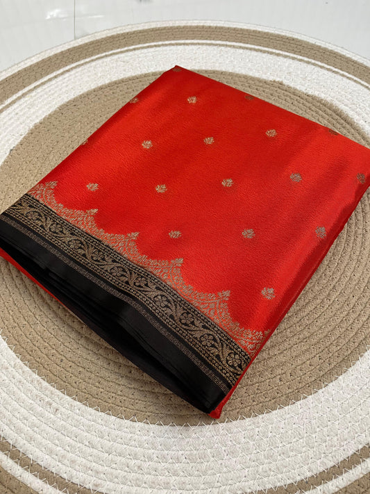 Orange with black Pure Crepe banarasi saree