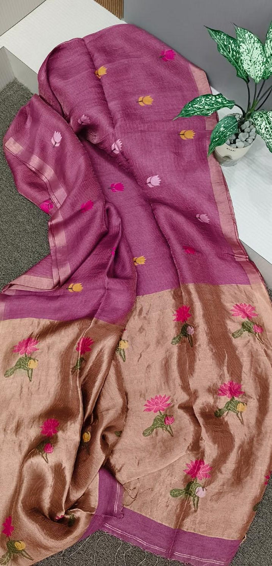Pure linen by linen silk jamdani saree