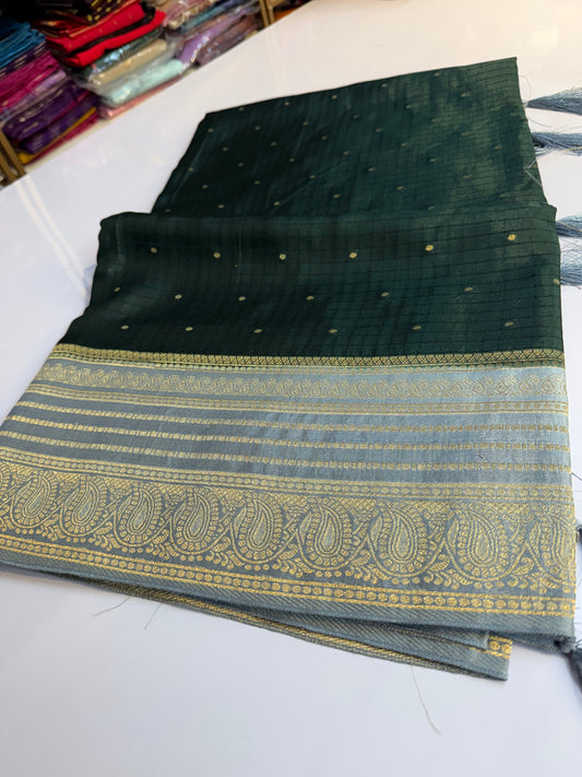 Bottle Green raw mango silk Saree (SSV01)