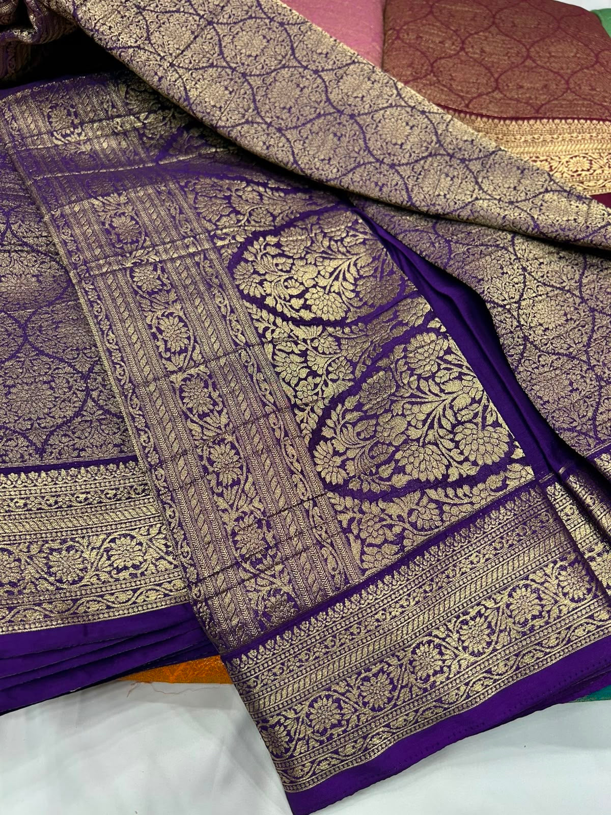 Purple premium wrinkle Chinnon brocade saree (SSW3400)