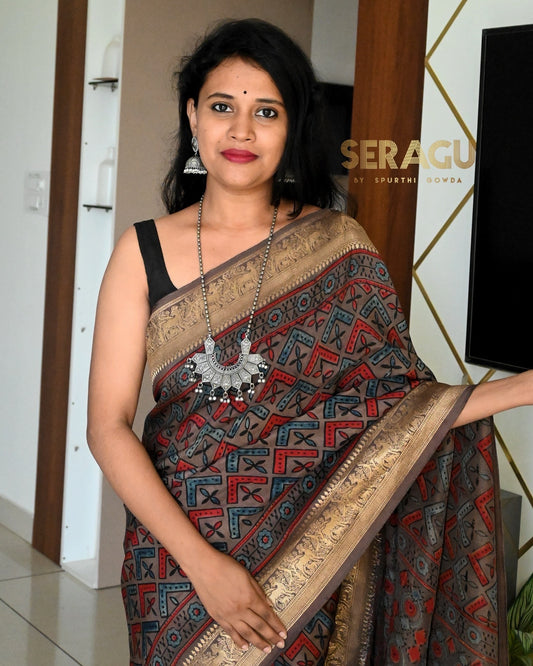 Ajrakh Dola Silk Saree