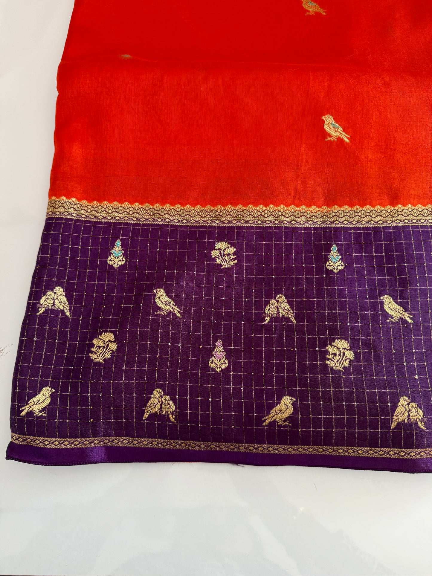 Orange with purple premium russian viscose saree