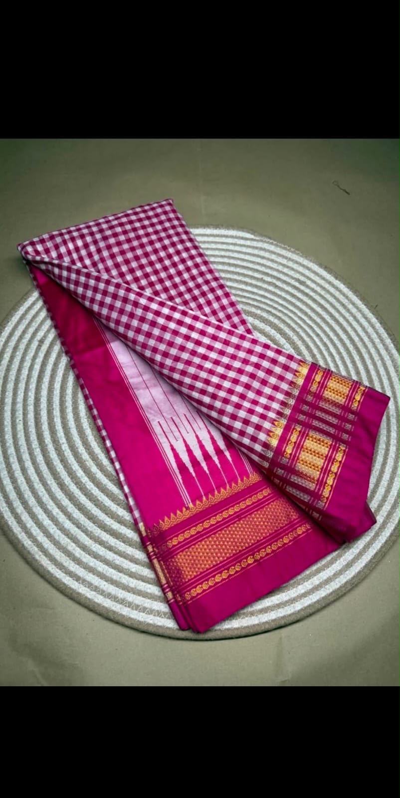 Pink ilkal checked pure cotton saree