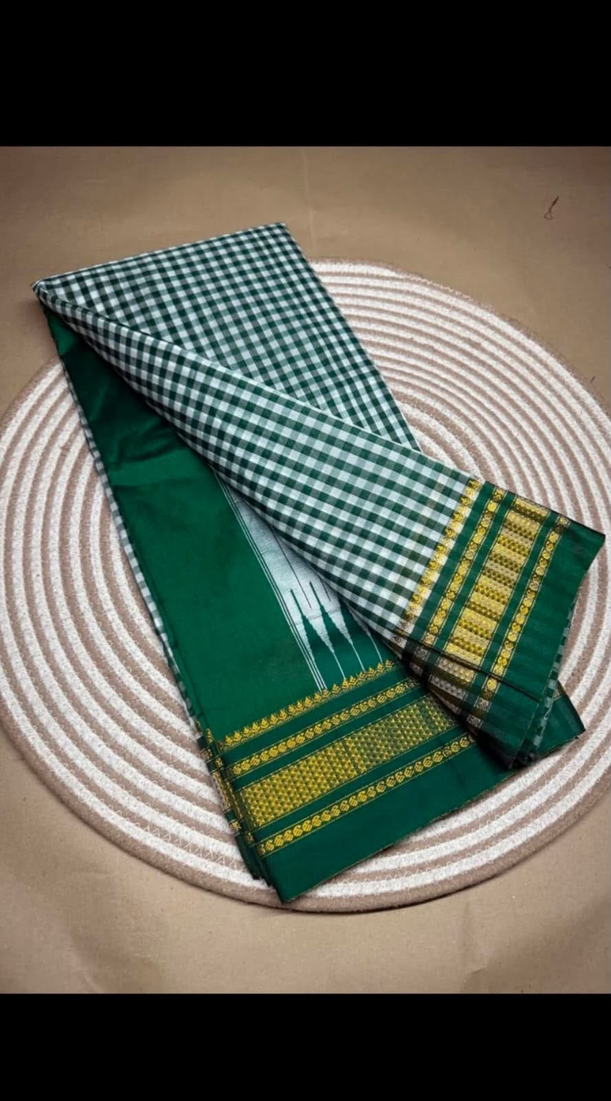 Green ilkal checked pure cotton saree