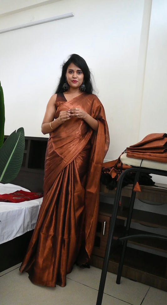 Copper soft tissue saree