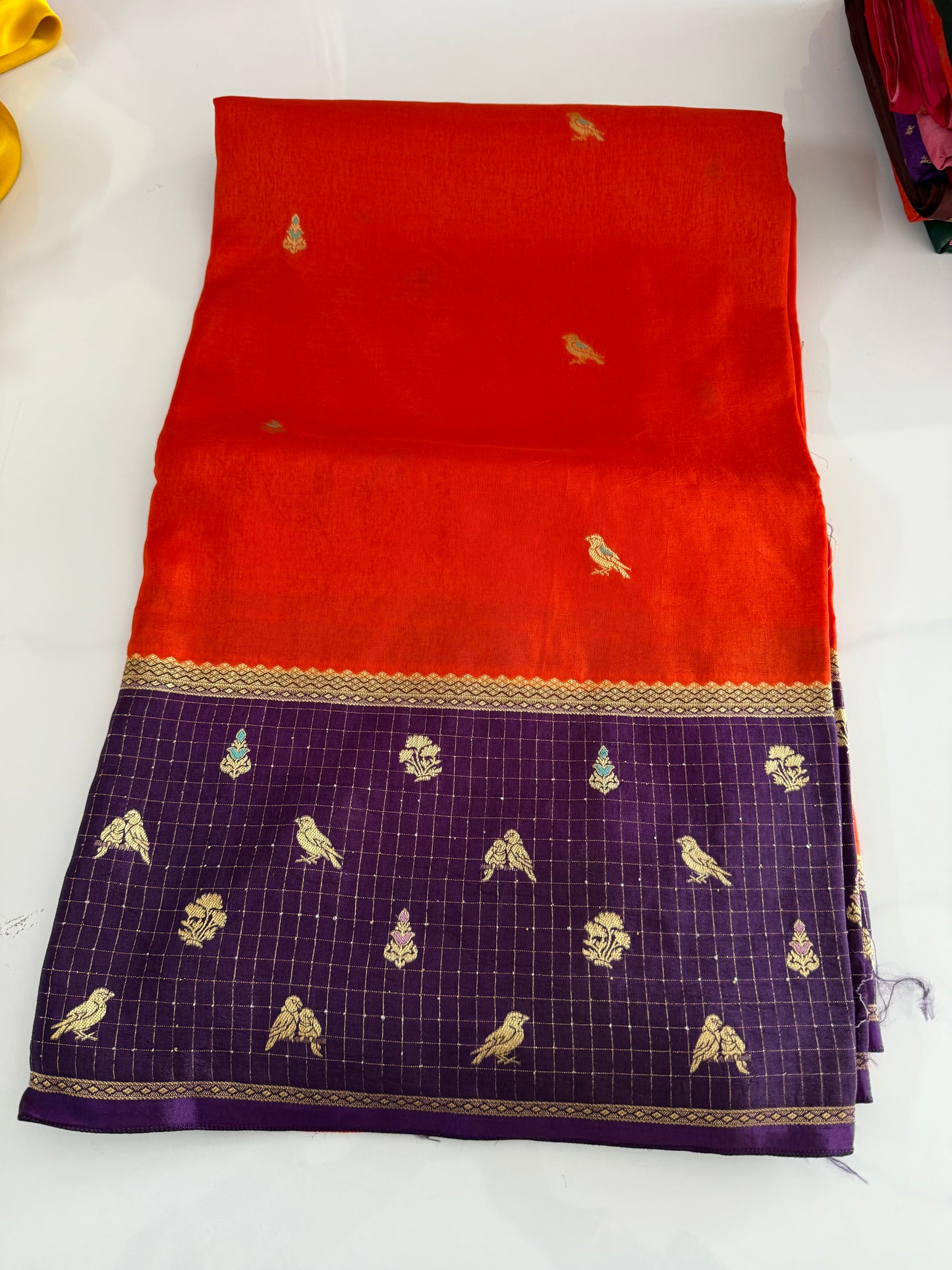 Orange with purple premium russian viscose saree
