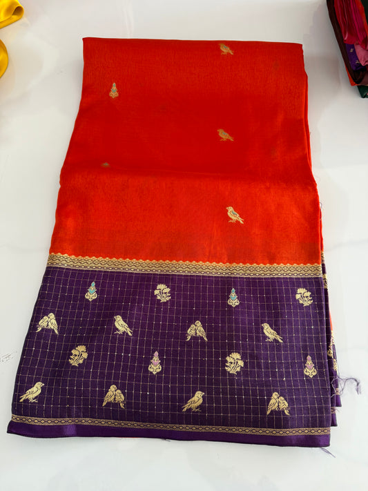 Orange with purple premium russian viscose saree