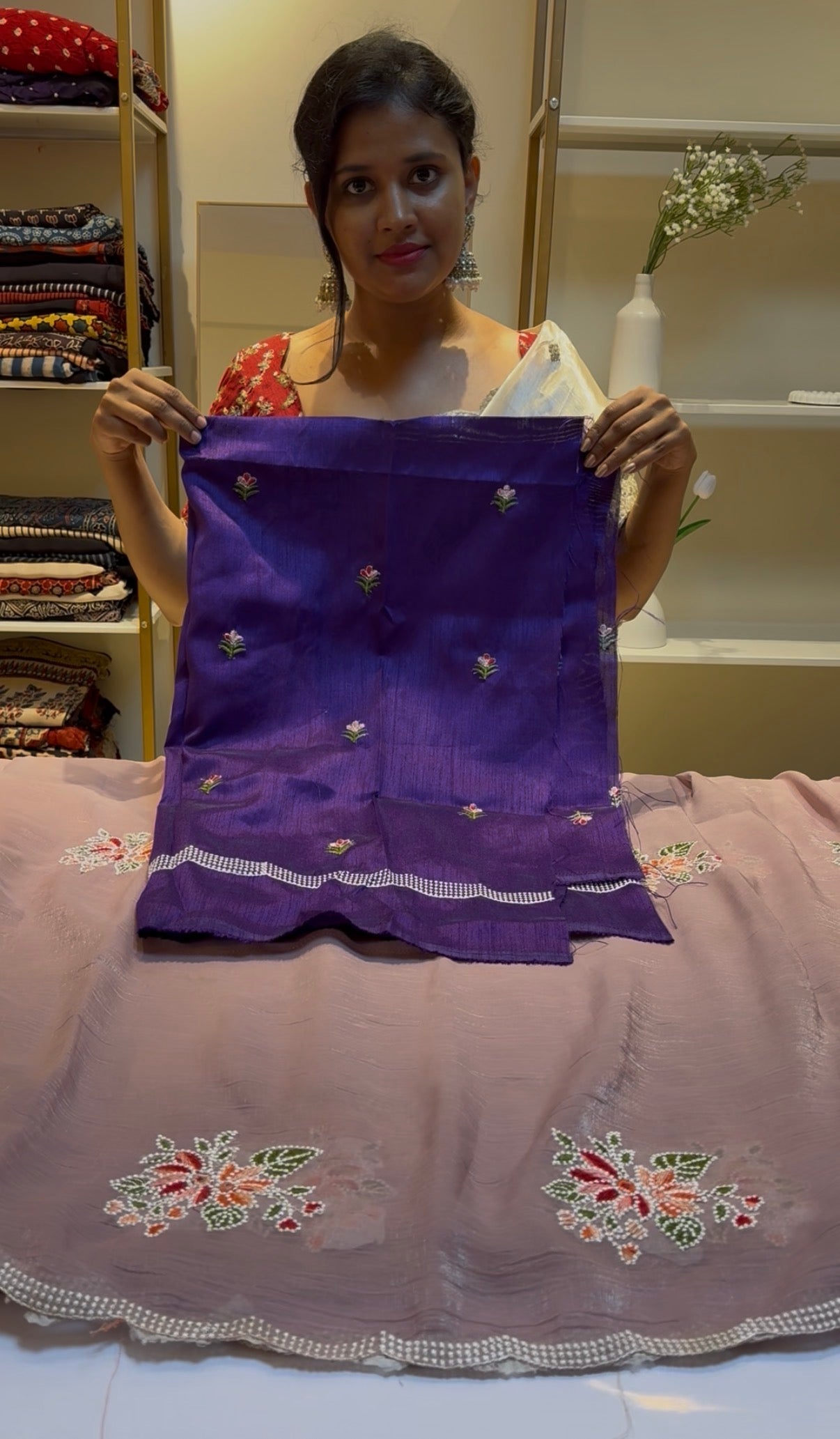 Peach floral embroidery saree