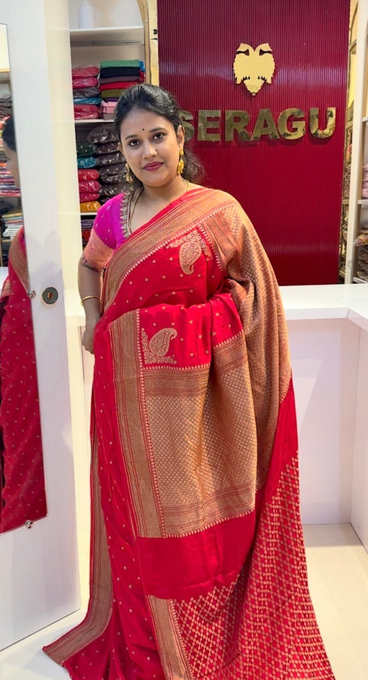 Red pure crepe Banarasi saree (RED01)