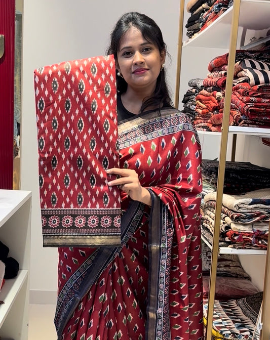 Red With Black Saree
