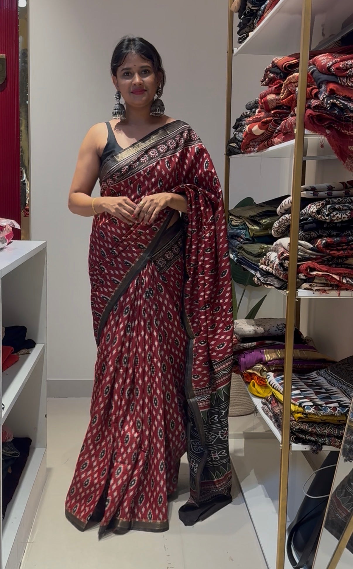 Red With Black Saree