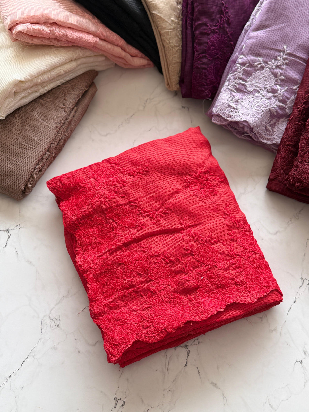 Red embroidery Kota silk saree