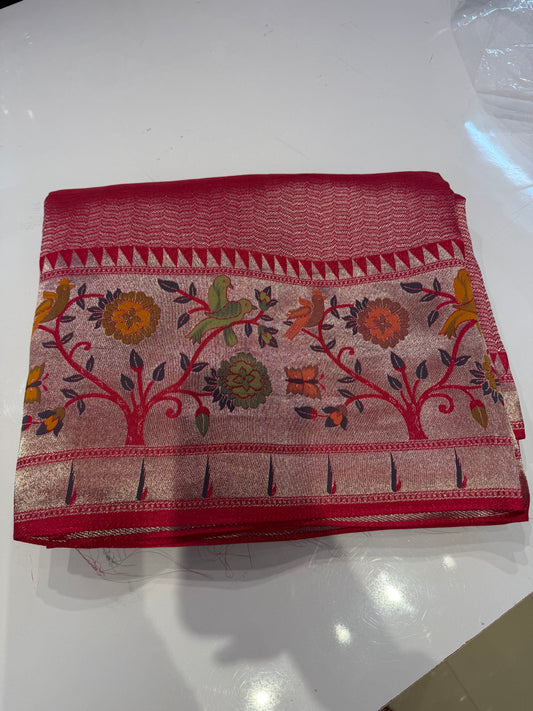 Pink Kushi Ravi inspired Banarasi pattu saree with paithani border