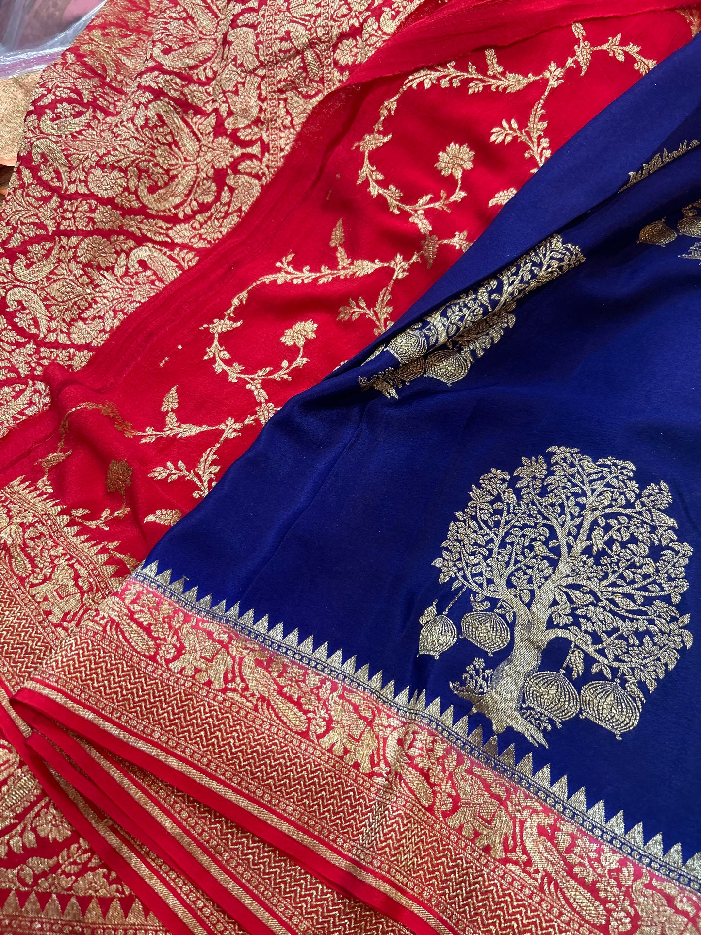 Royal Blue with Red pure crepe Banarasi saree(pure103)