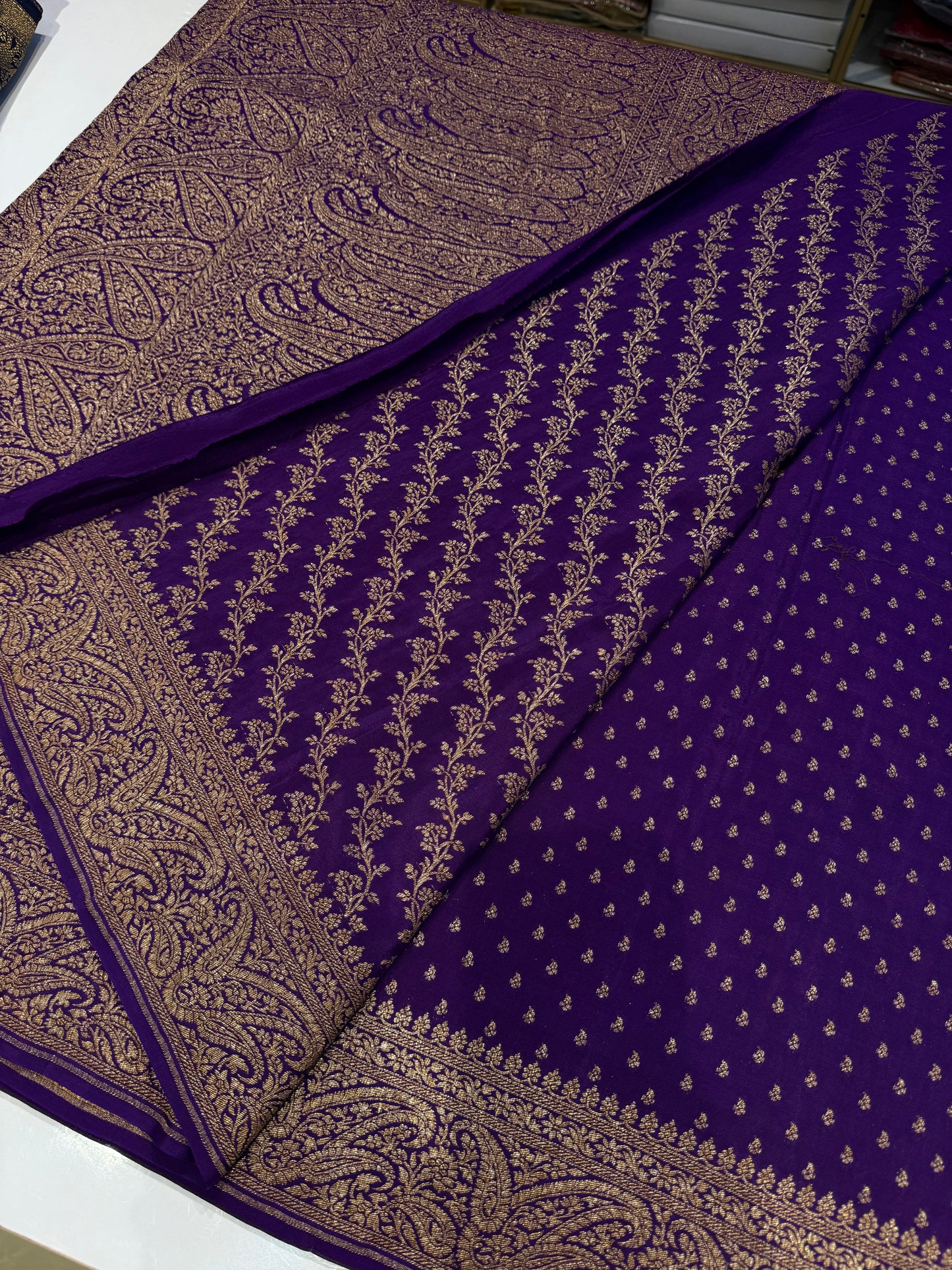 Purple pure crepe Banarasi saree(pure111)
