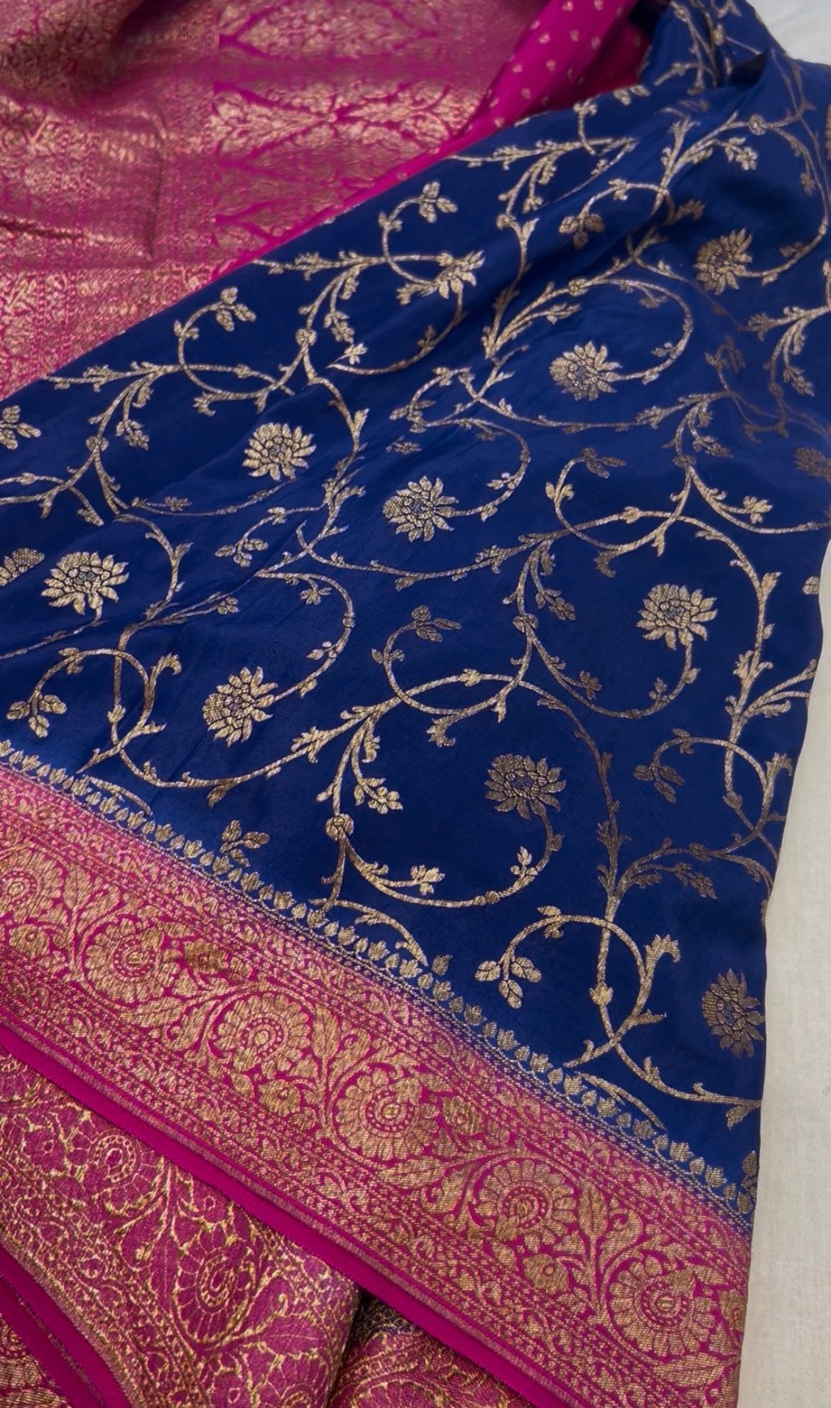 Blue with pink pure crepe Banarasi saree(pure101)
