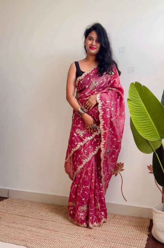 Peacock embroidery saree