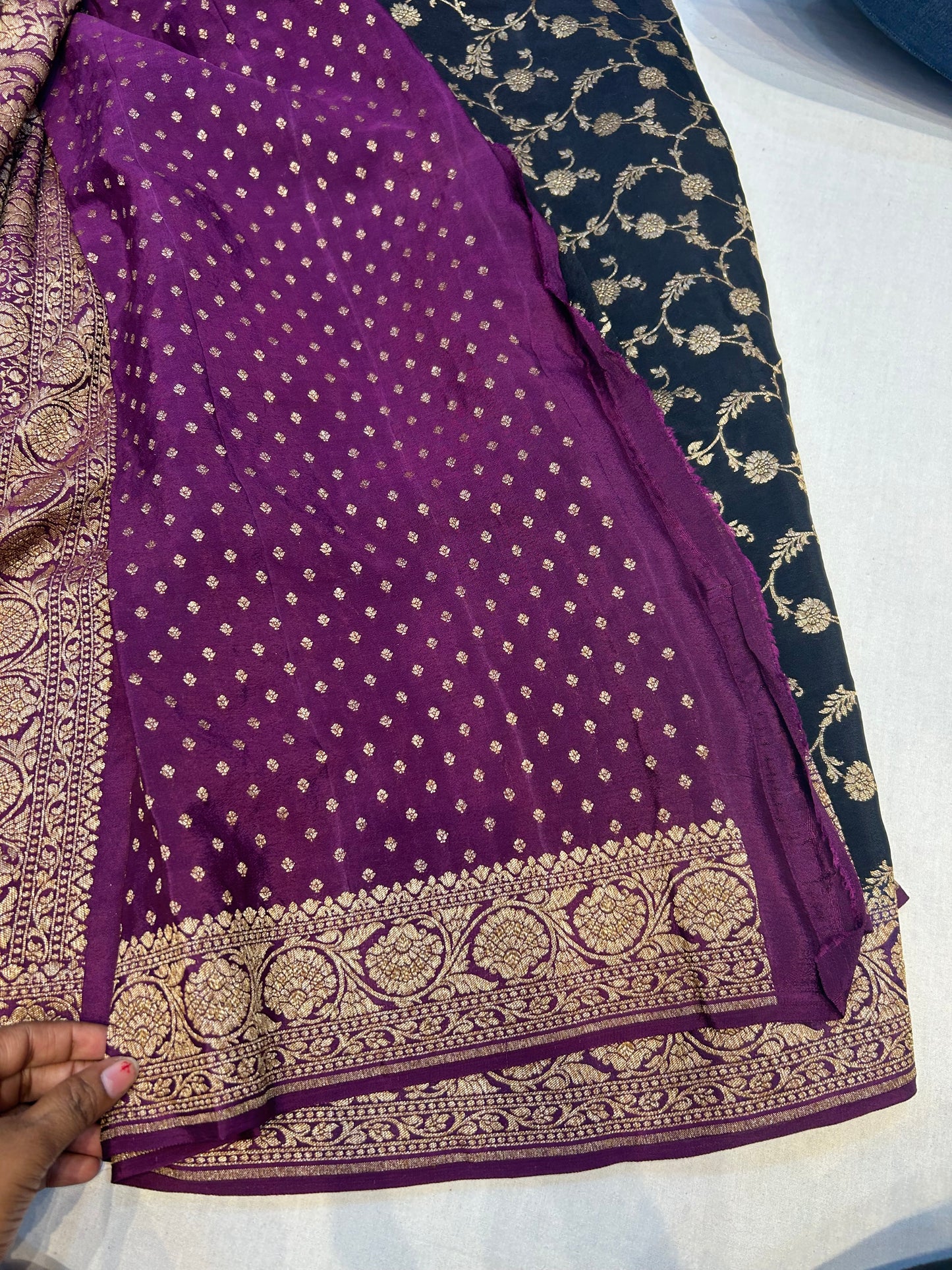 Black with purple pure crepe Banarasi saree