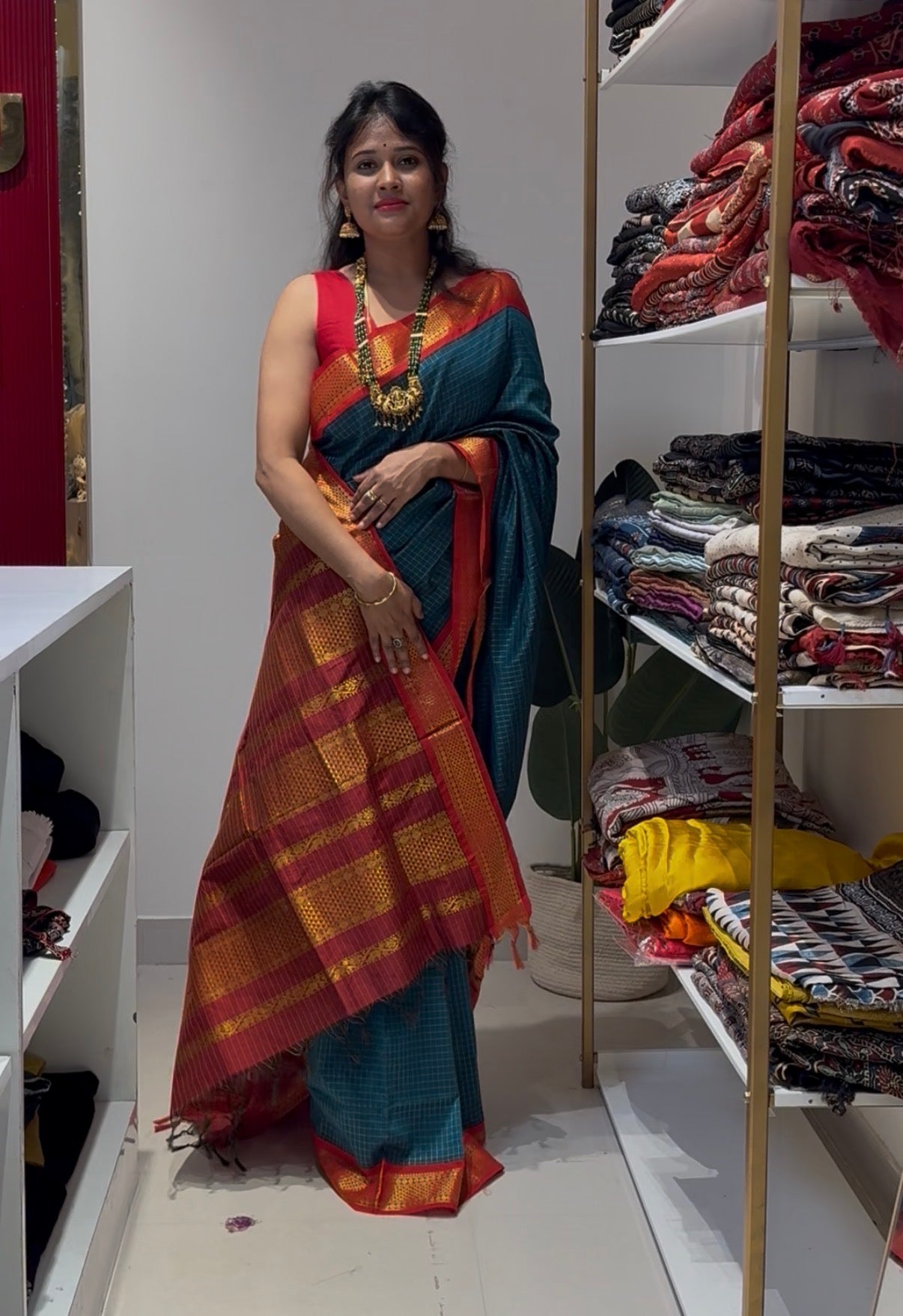 Red cotton silk saree