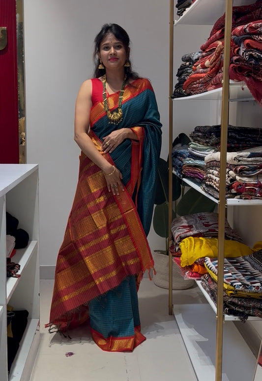 Red cotton silk saree