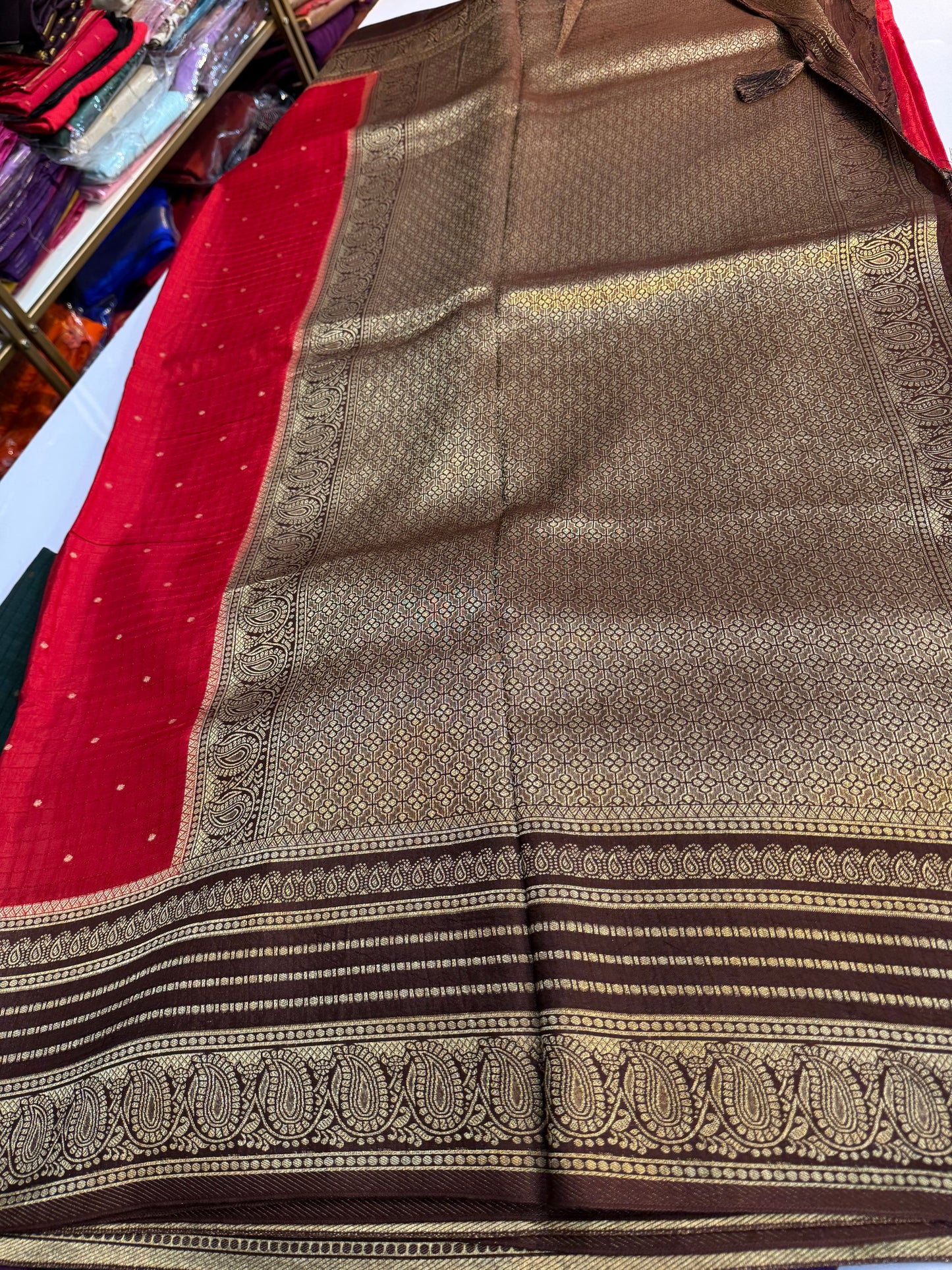 Red with brown raw mango silk Saree (SSV03)