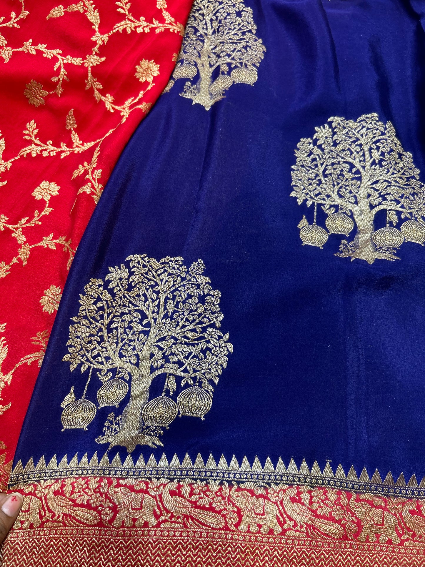 Royal Blue with Red pure crepe Banarasi saree(pure103)
