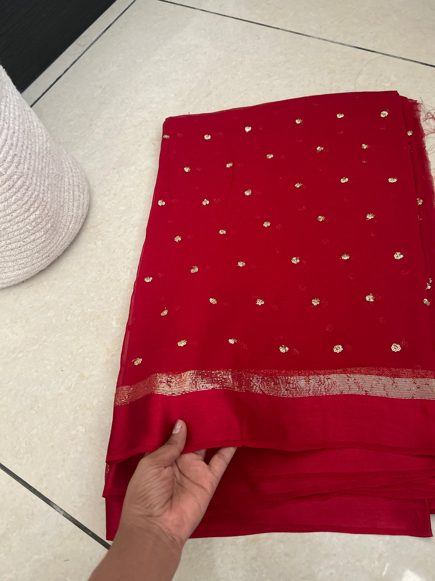 Red Viscose georgette saree