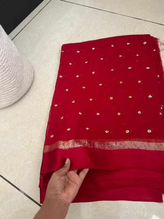 Red Viscose georgette saree