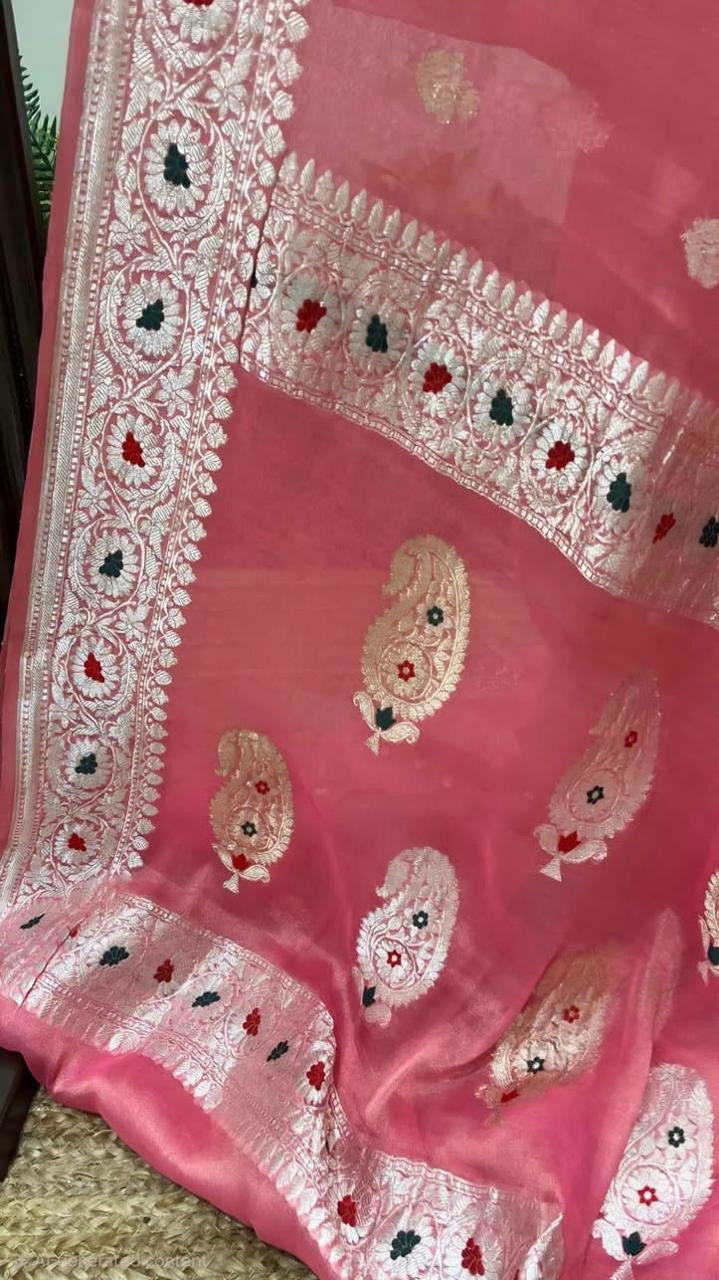 Banarasi pure tissue chiffon saree sliver zari saree