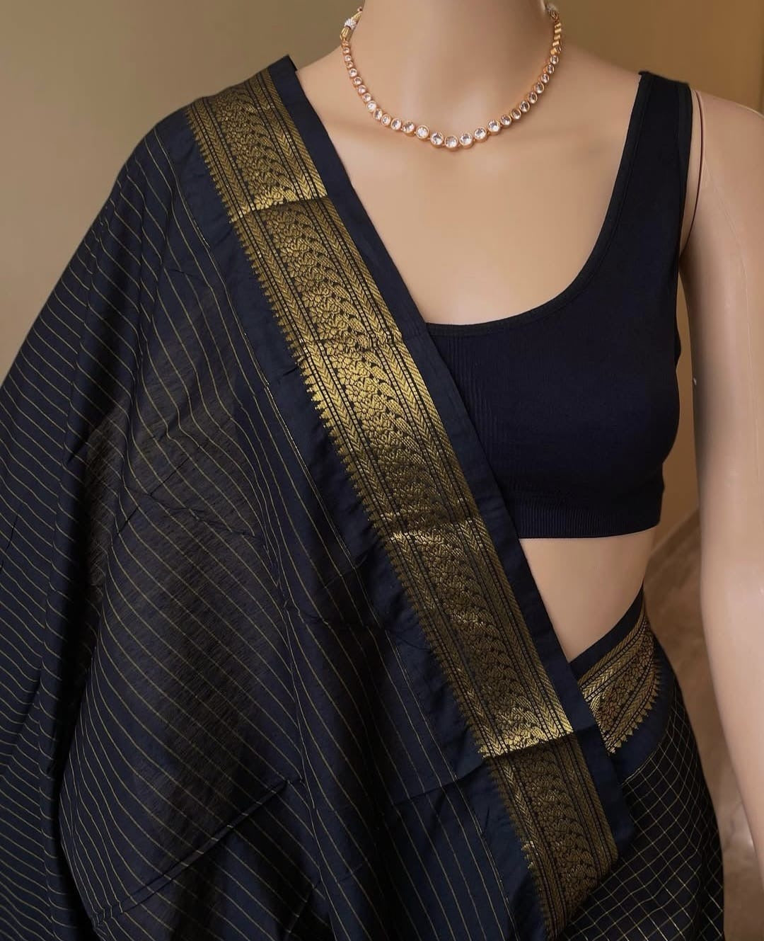 Black Cotton silk saree
