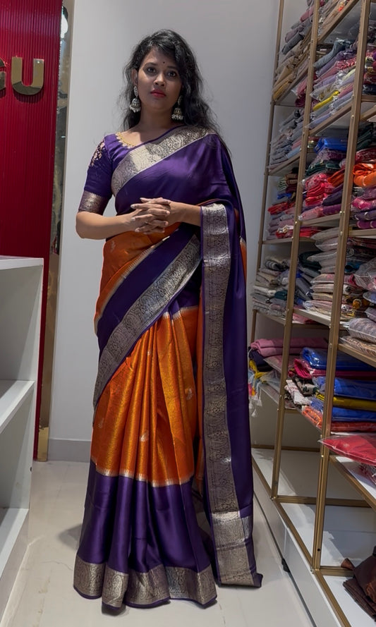 Purple with orange Premium viscose Saree