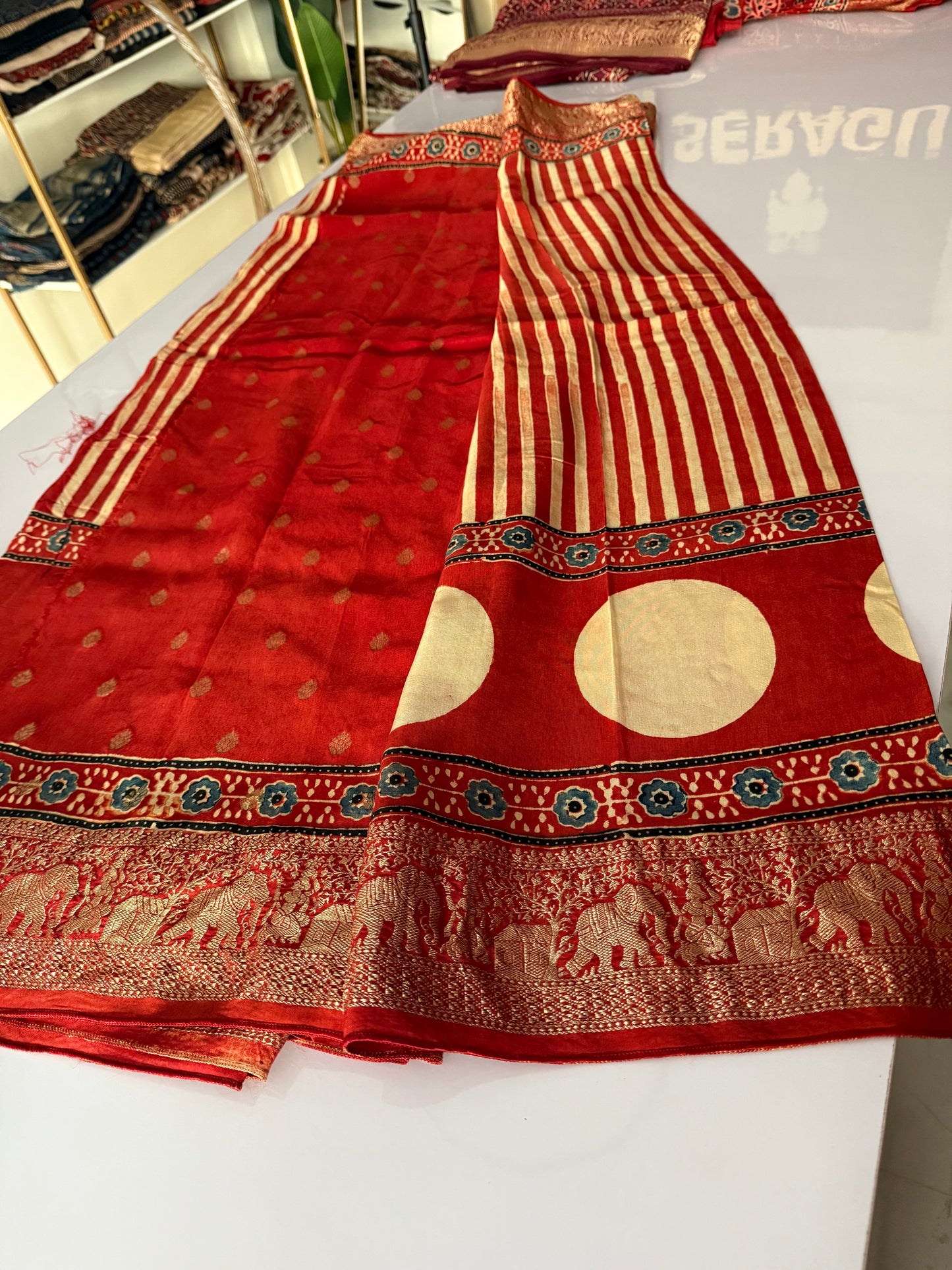 Ajrakh Dola Silk Saree