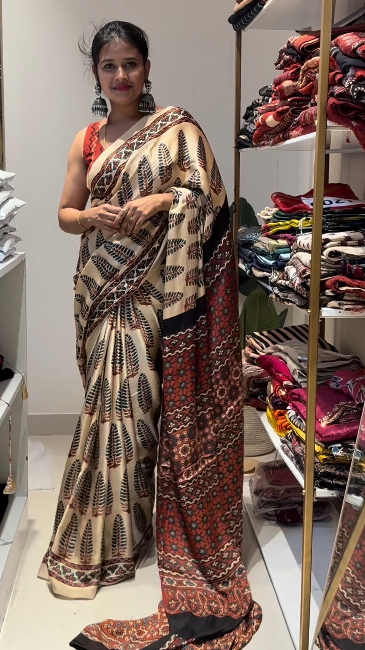 pure modal ajrakh silk saree