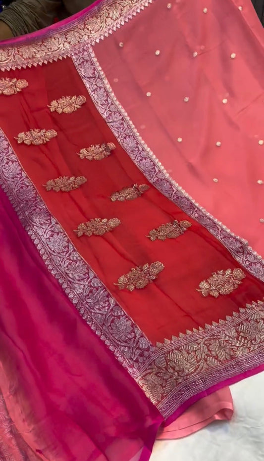 3D Pure chiffon Banarasi sarees