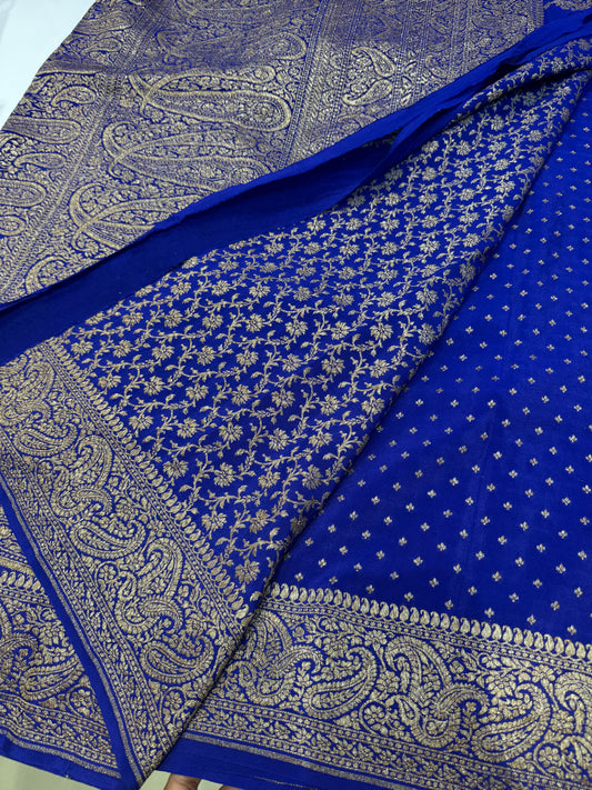 Blue pure crepe Banarasi saree(SBSG900)