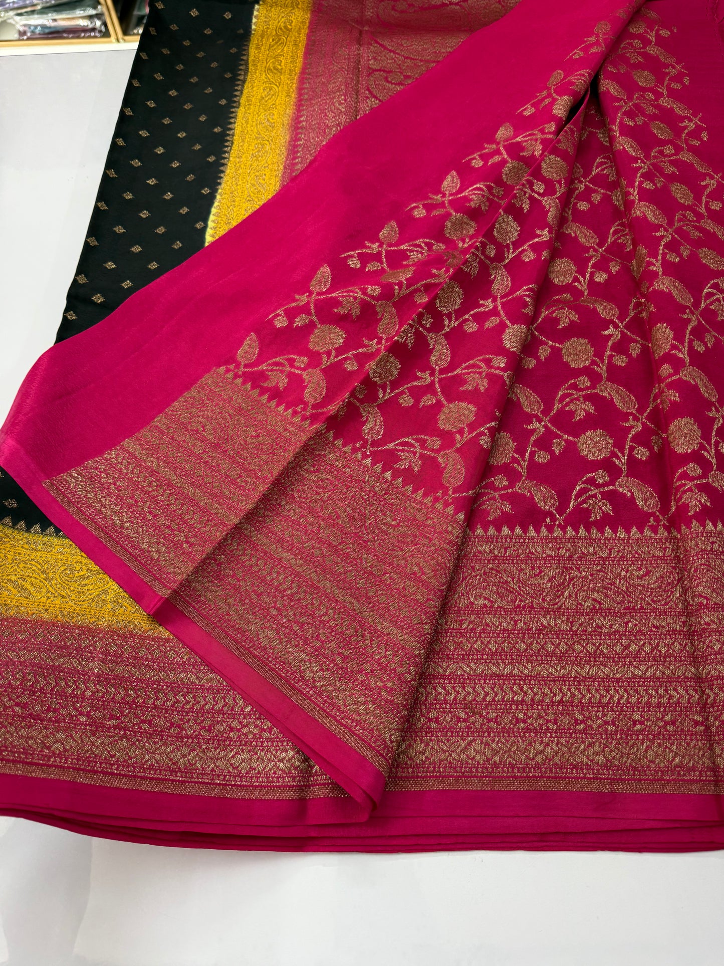 Black Pure Crepe chiffon banarasi saree(Black3DCrepe)