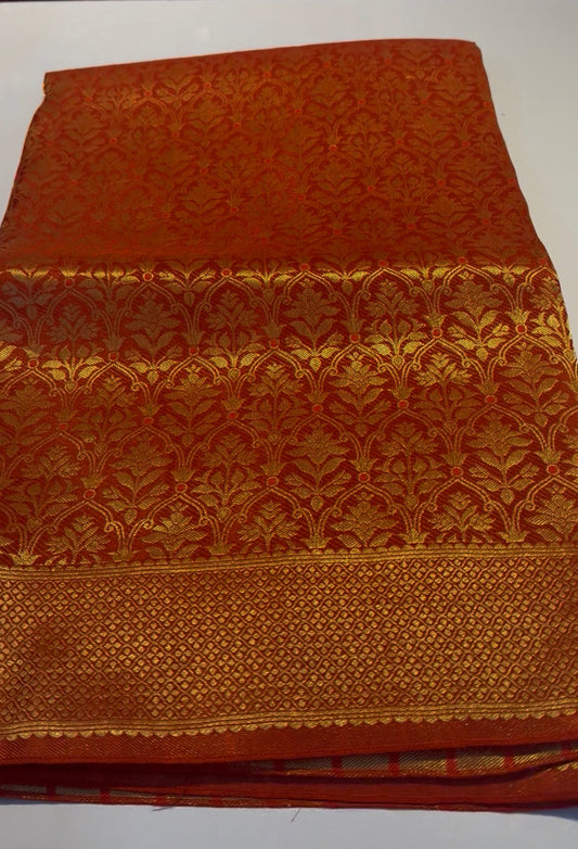 Red Premium brocade crepe Banarasi saree where rich weaving meets effortless drape-luxury that fits your budget.(Brocade2)