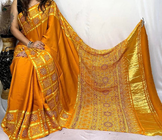 Yellow Modal Silk Saree