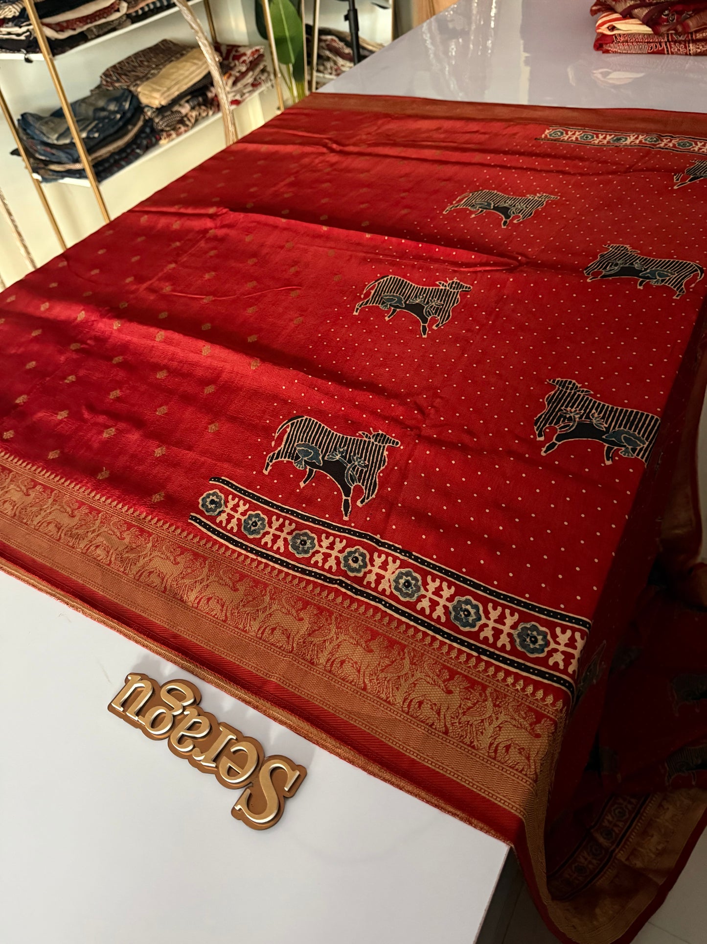 Ajrakh Dola Silk Saree